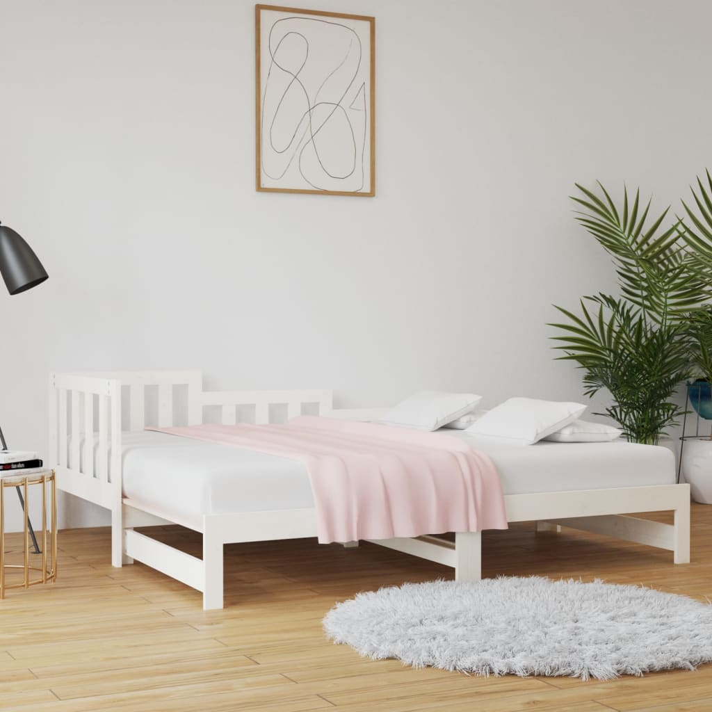 vidaXL Rozkladacia denná posteľ biela 2x(90x200) cm borovicový masív