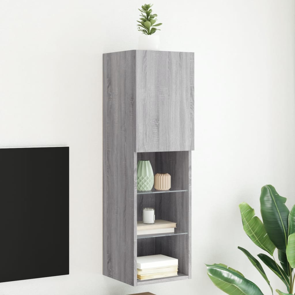 vidaXL TV skrinka s LED svetlami sivá sonoma 30,5x30x102 cm