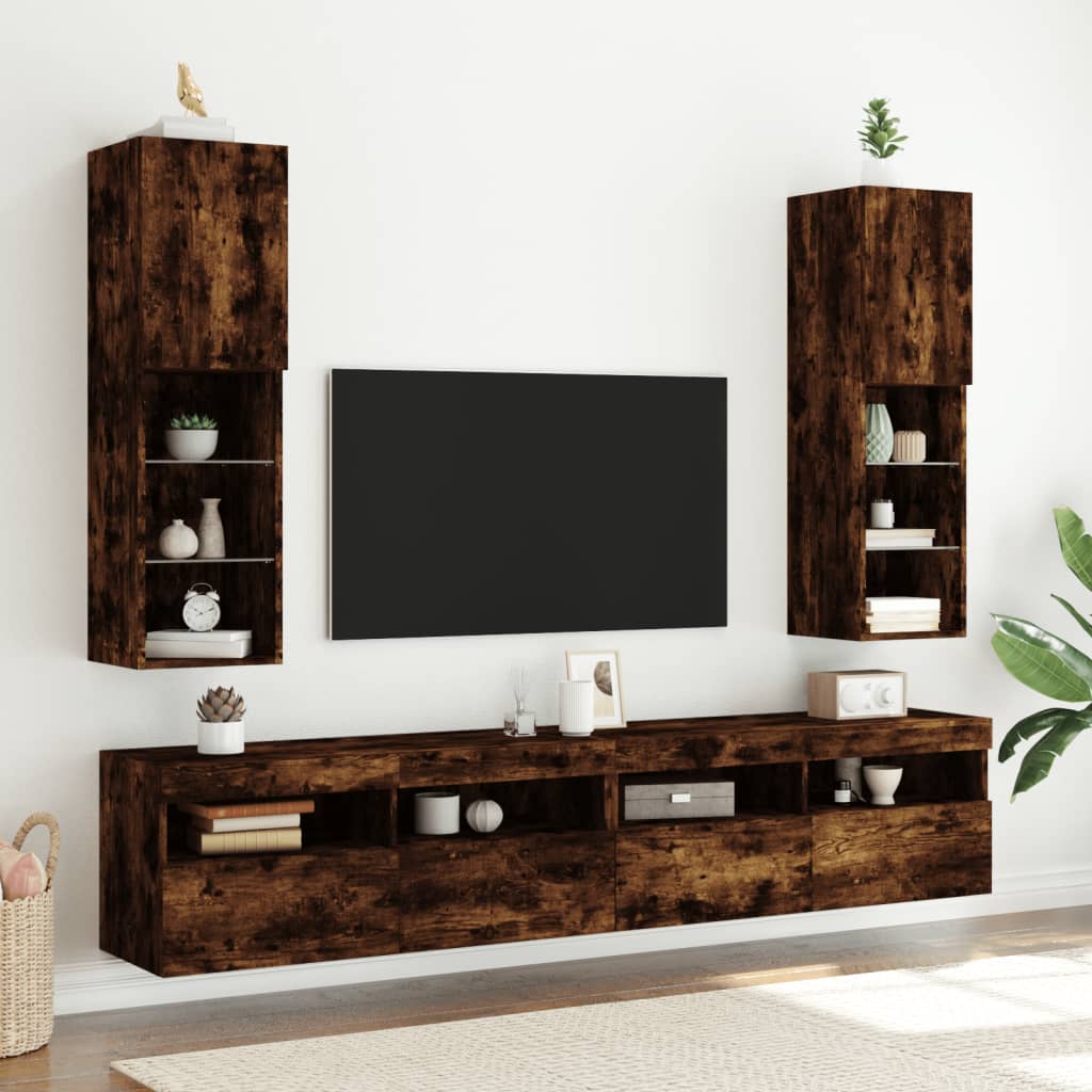 vidaXL TV skrinky s LED svetlami 2 ks dymový dub 30,5x30x102 cm