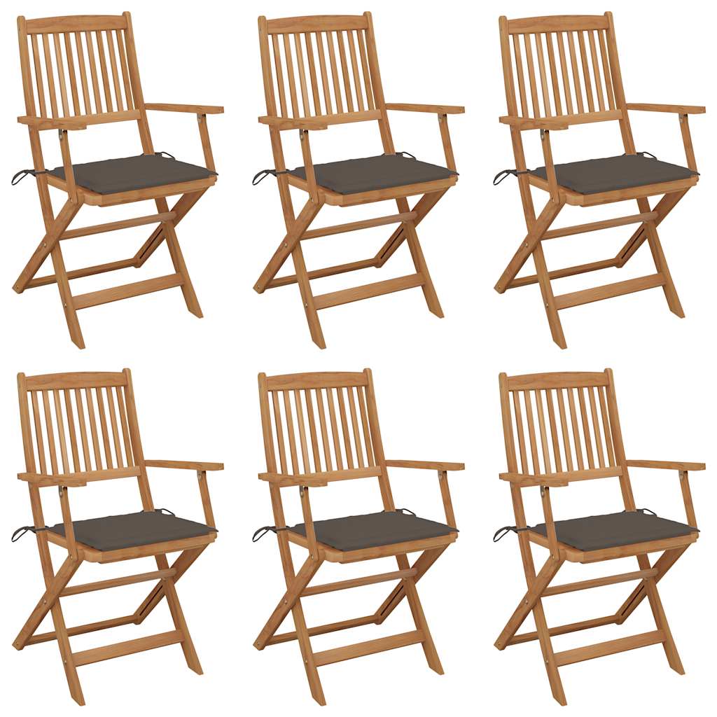vidaXL Skladacie záhradné stoličky so sedákmi 6 ks akáciový masív