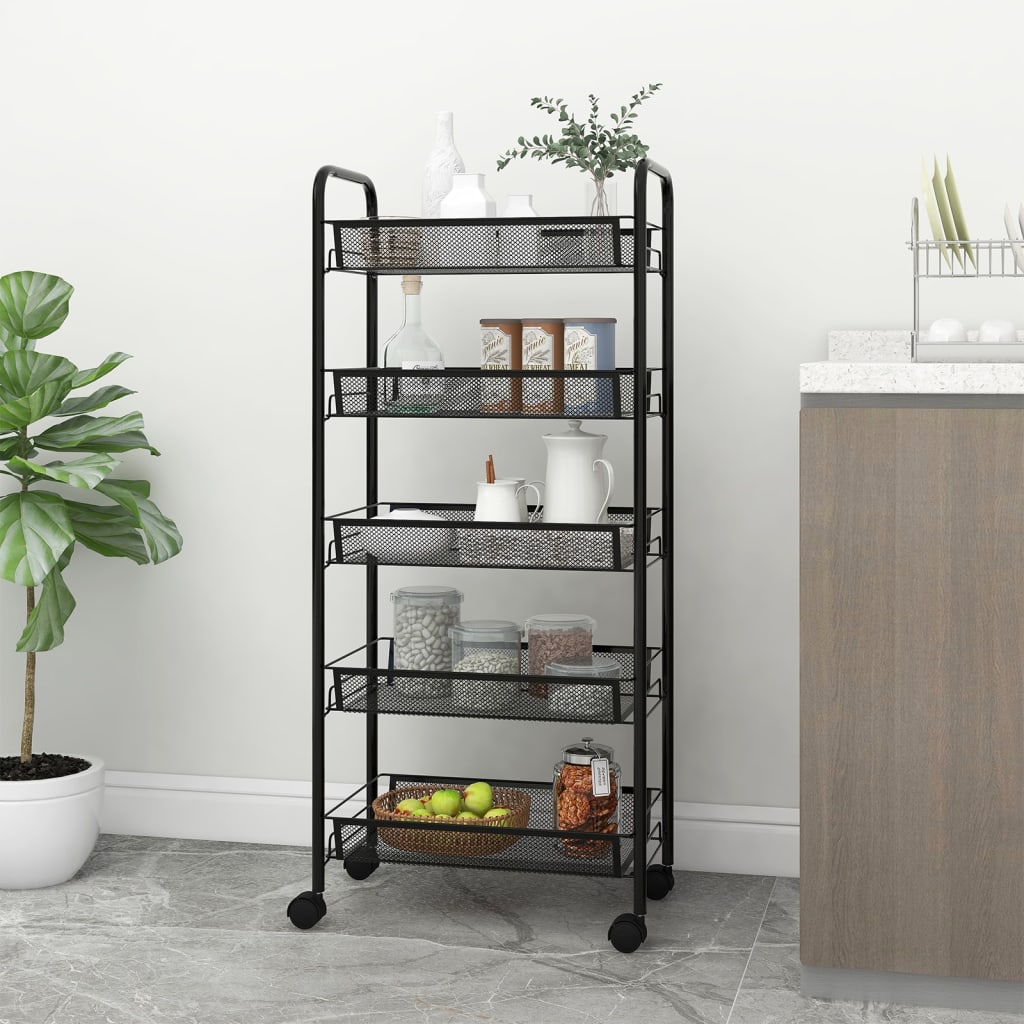 vidaXL Kuchynský vozík s 5 poschodiami čierny 46x26x105 cm železný