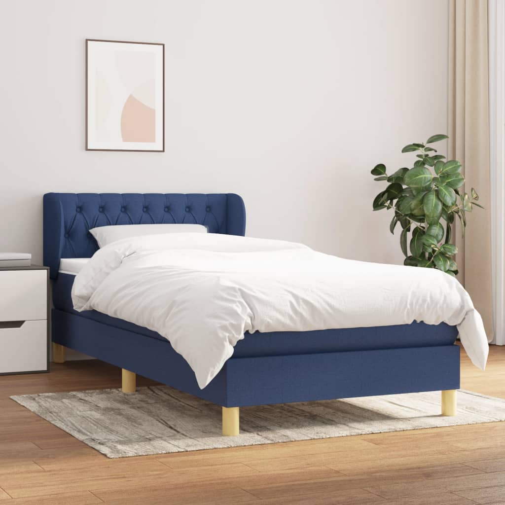 vidaXL Posteľný rám boxspring s matracom modrý 90x200 cm látka