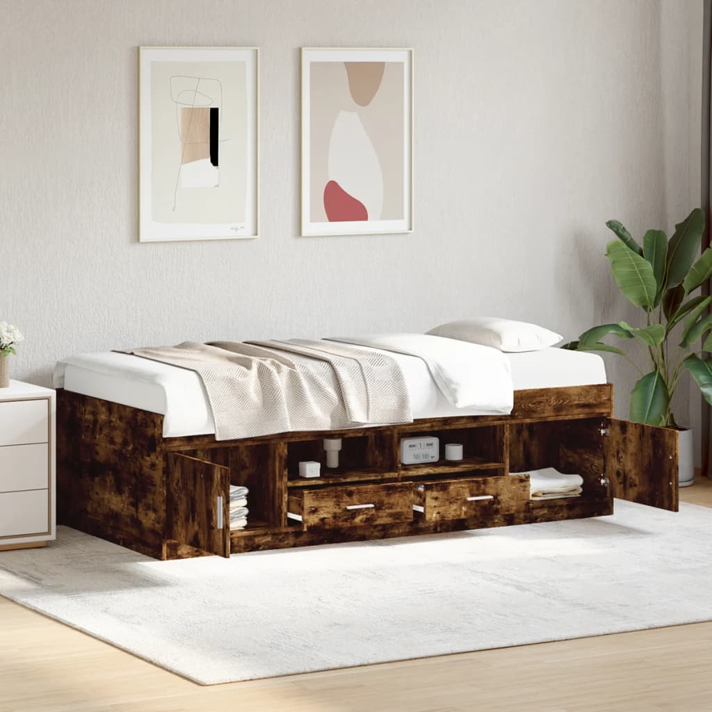 vidaXL Váľanda so zásuvkami bez matraca dymový dub 90x200 cm