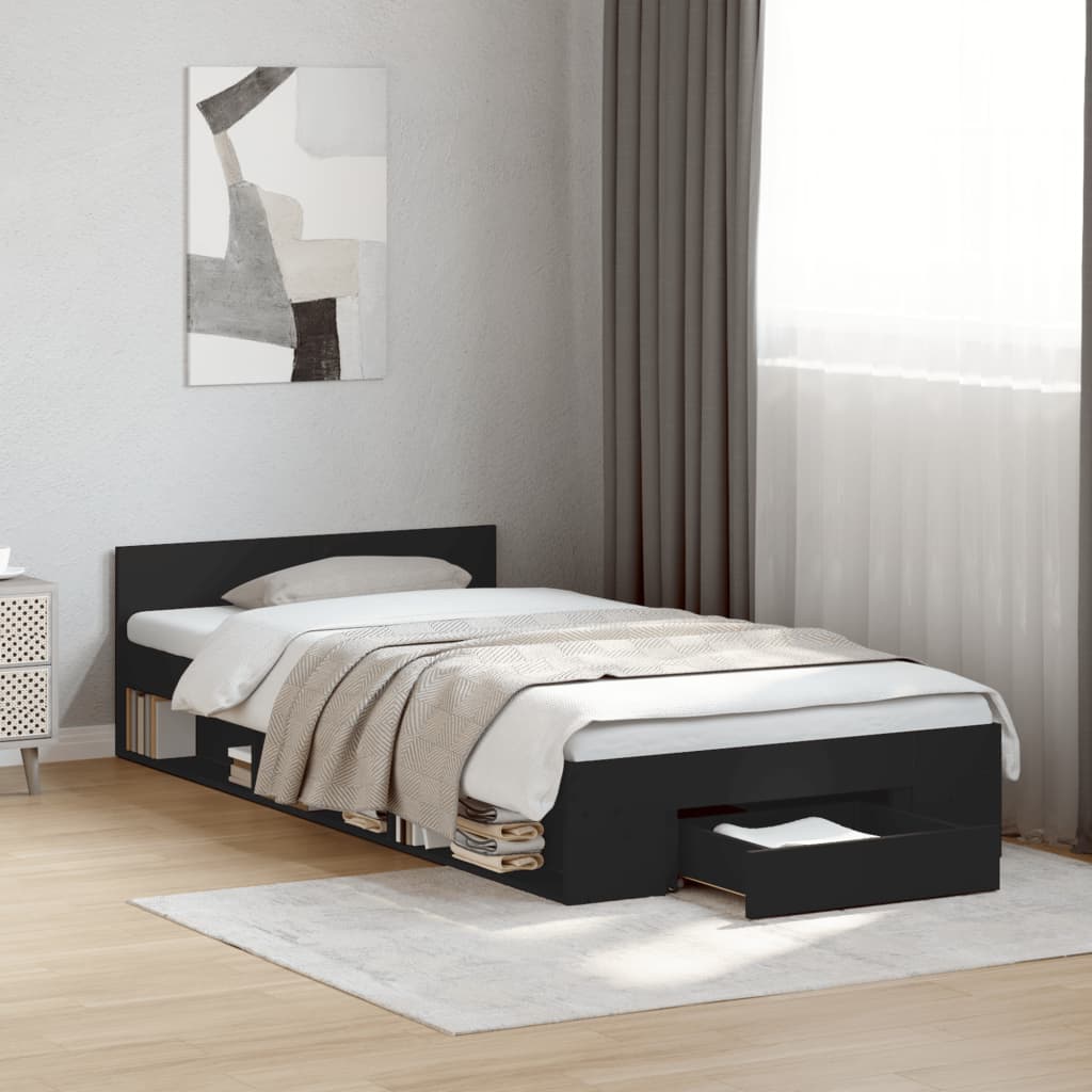 vidaXL Posteľný rám so zásuvkami čierny 90x190 cm kompozitné drevo