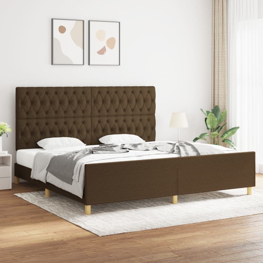 vidaXL Posteľný rám s čelom tmavohnedý 200x200 cm látka