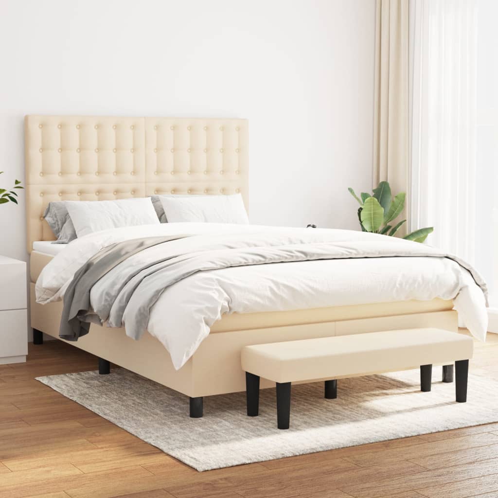 vidaXL Posteľný rám boxspring s matracom krémový 140x200 cm látka