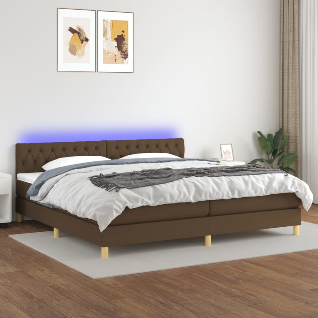 vidaXL Posteľ boxsping s matracom a LED tmavohnedá 200x200 cm látka