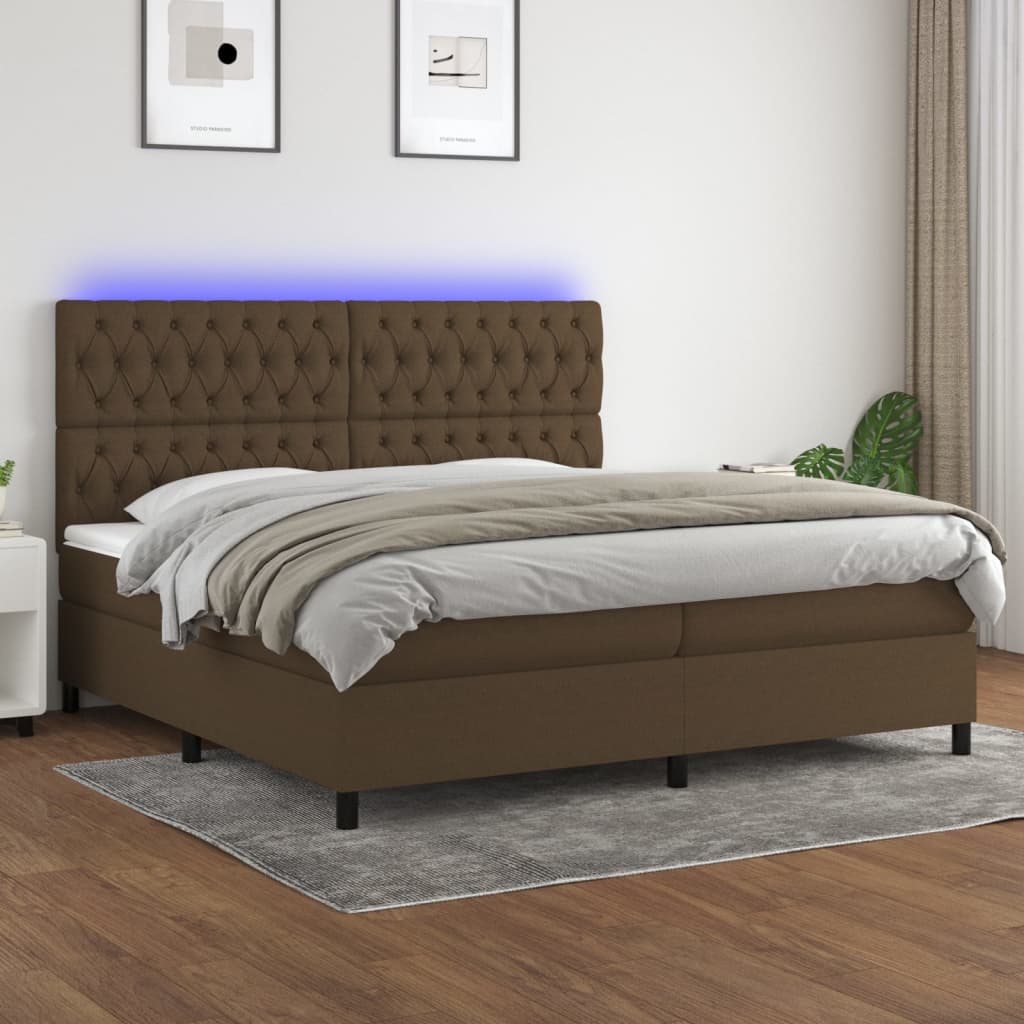 vidaXL Posteľ boxsping s matracom a LED tmavohnedá 200x200 cm látka