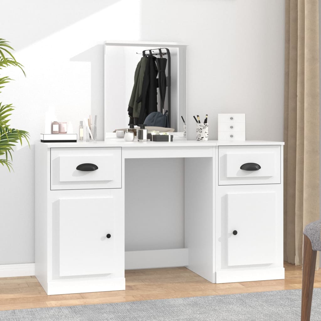 vidaXL Toaletný stolík so zrkadlom biely 130x50x132,5 cm