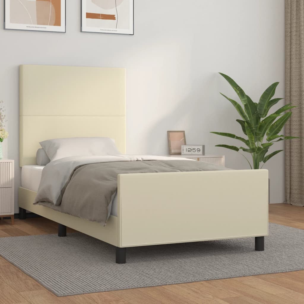 vidaXL Posteľný rám s čelom krémový 90x200 cm umelá koža