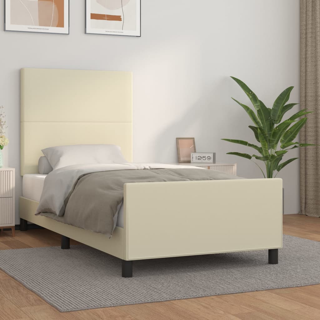 vidaXL Posteľný rám s čelom krémový 90x190 cm umelá koža