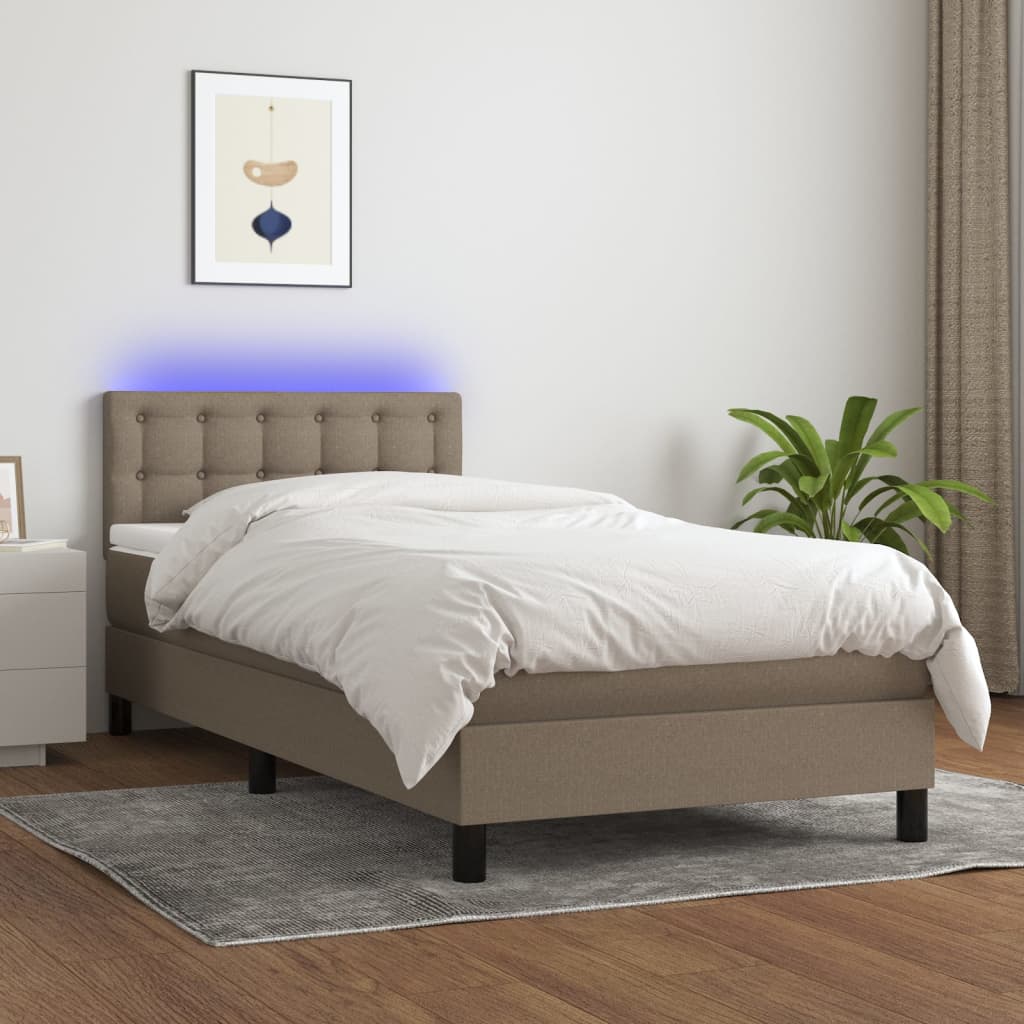 vidaXL Posteľ boxsping s matracom a LED sivohnedá 90x190 cm látka