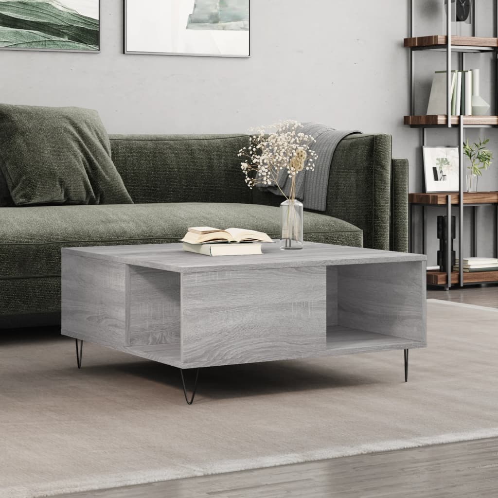 vidaXL Konferenčný stolík sivý dub sonoma 80x80x36,5 spracované drevo