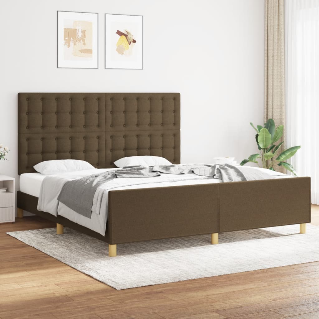 vidaXL Posteľný rám s čelom hnedý 180x200 cm látka