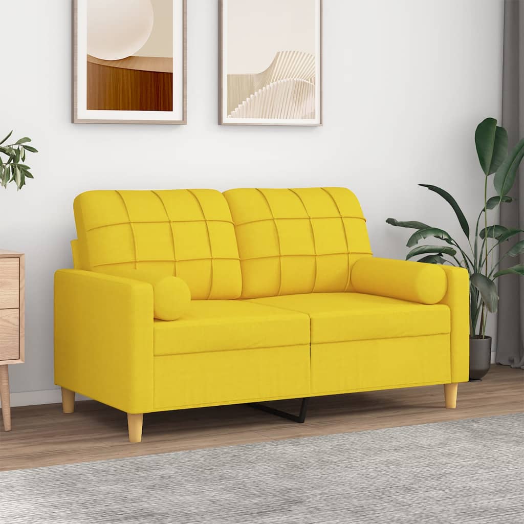 vidaXL 2-miestna pohovka s vankúšikmi svetložltá 120 cm látka