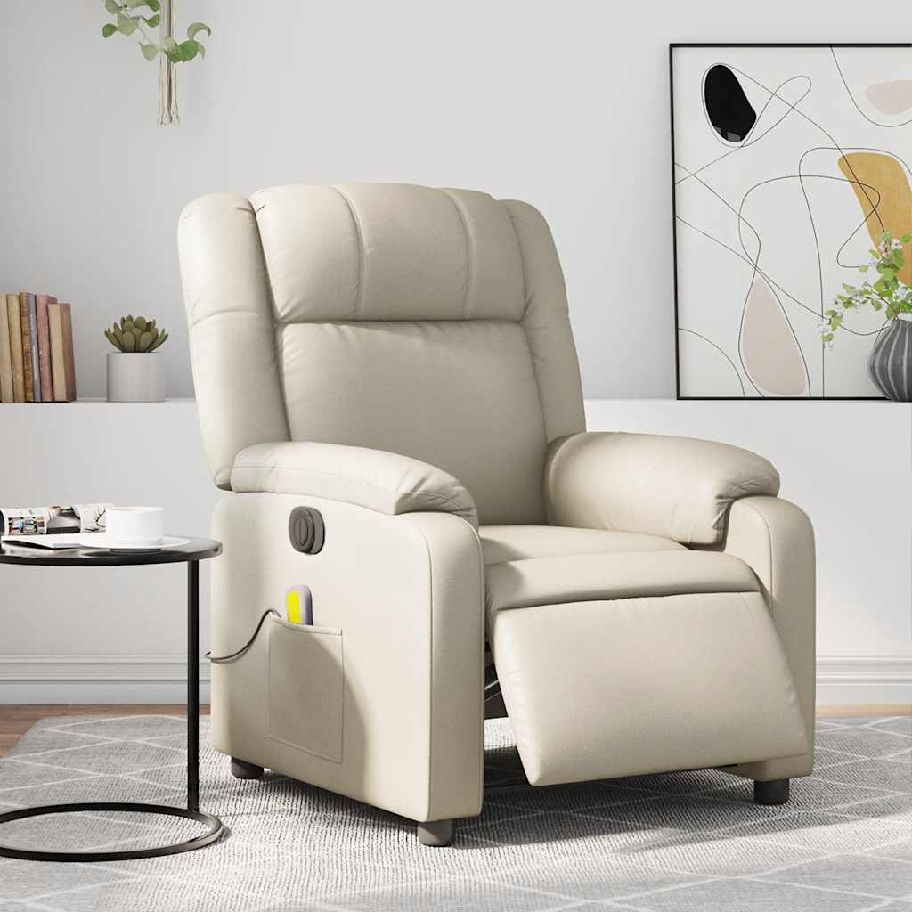 vidaXL Elektrické masážne sklápacie kreslo krémové umelá koža