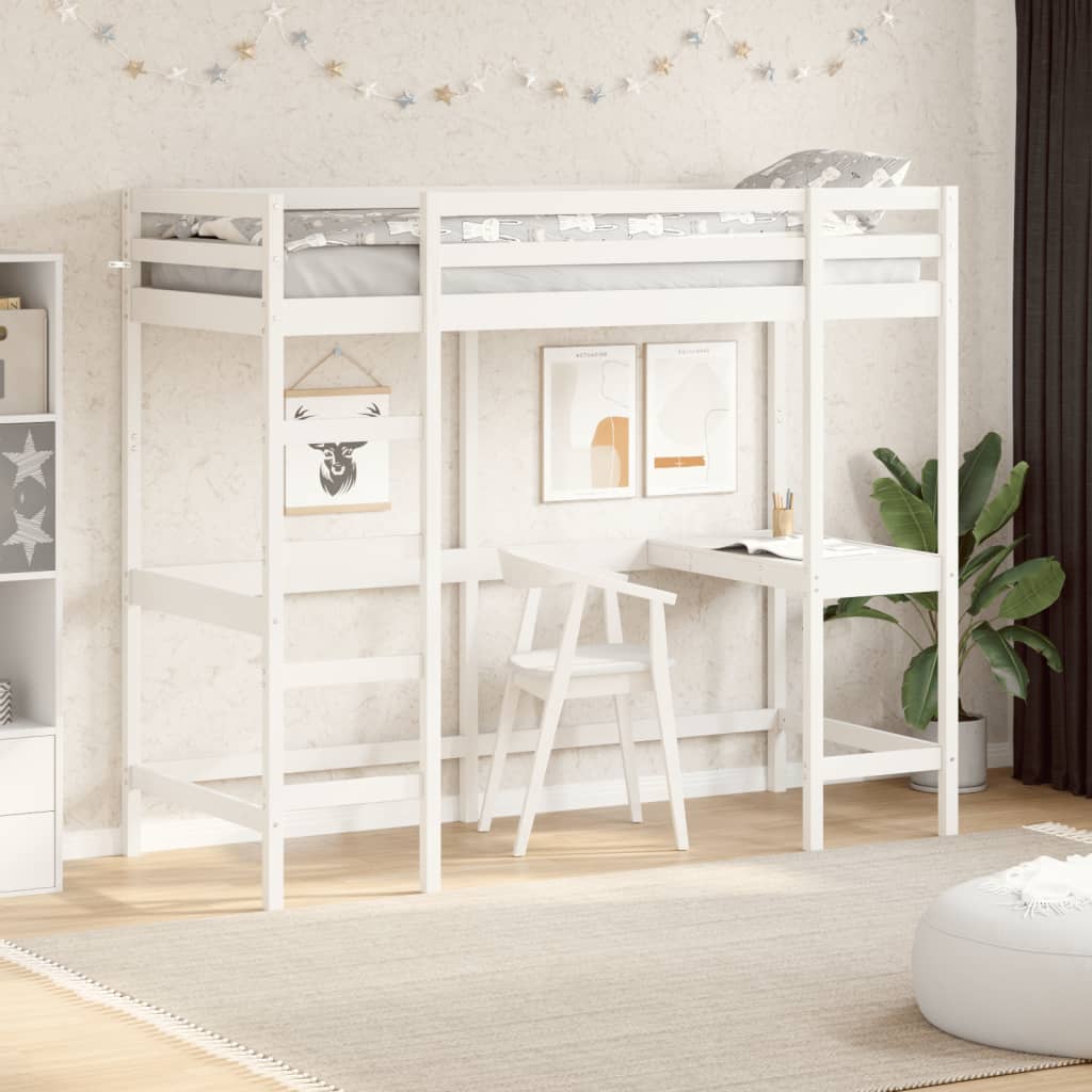 vidaXL Poschodová posteľ so stolom biela 75x190 cm borovicový masív