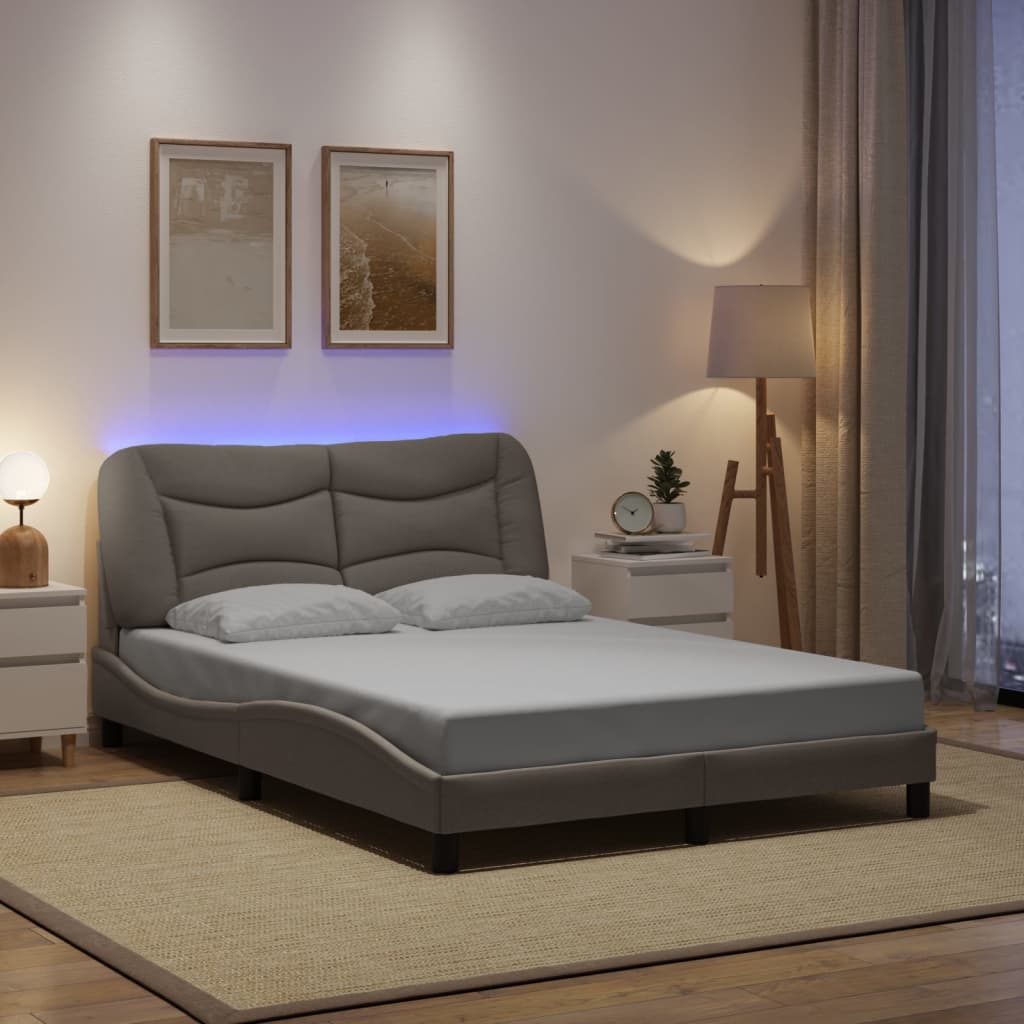 vidaXL Posteľ s LED bez matraca sivohnedá 120x200 cm látka