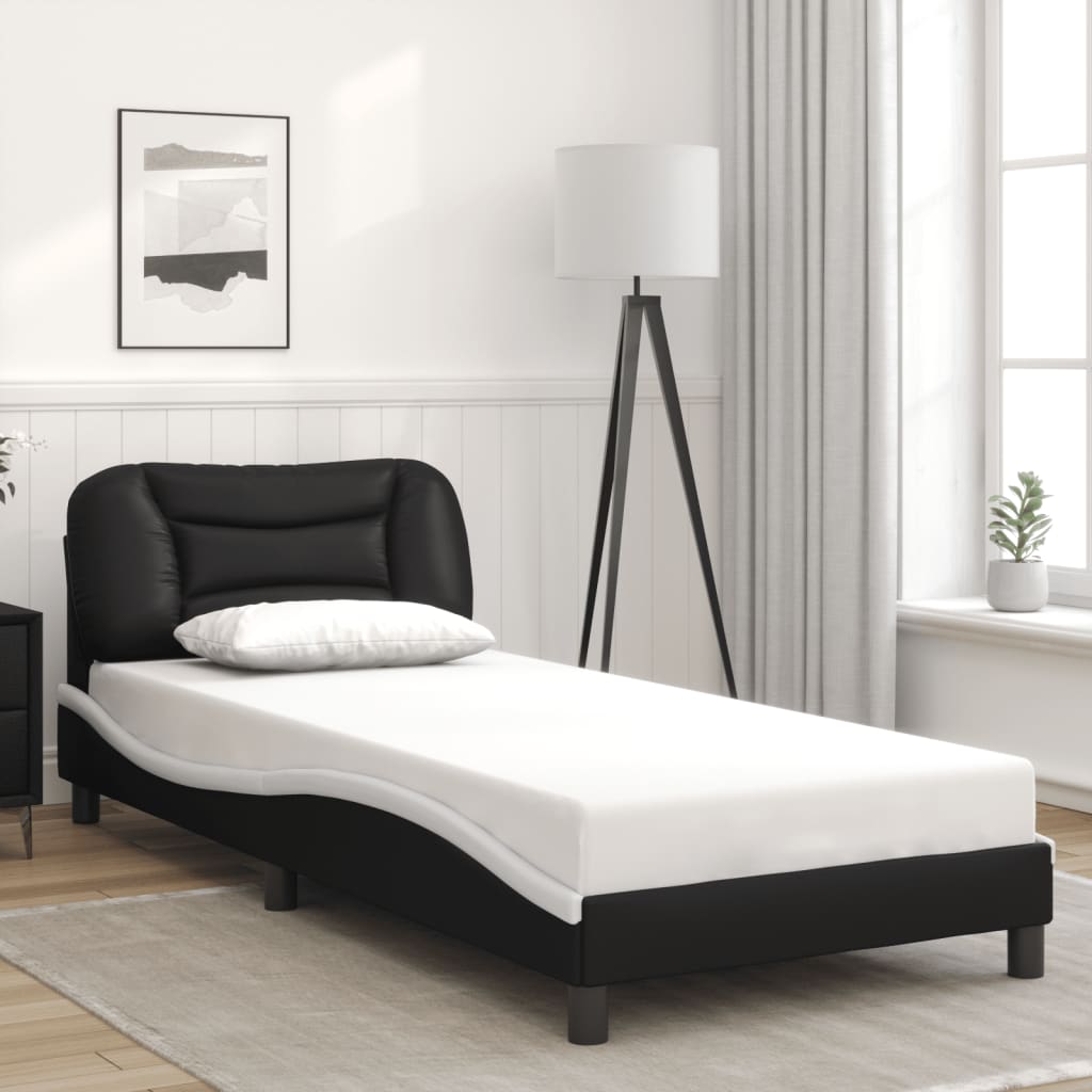 vidaXL Posteľný rám s čelom čierno-biely 90x190 cm umelá koža