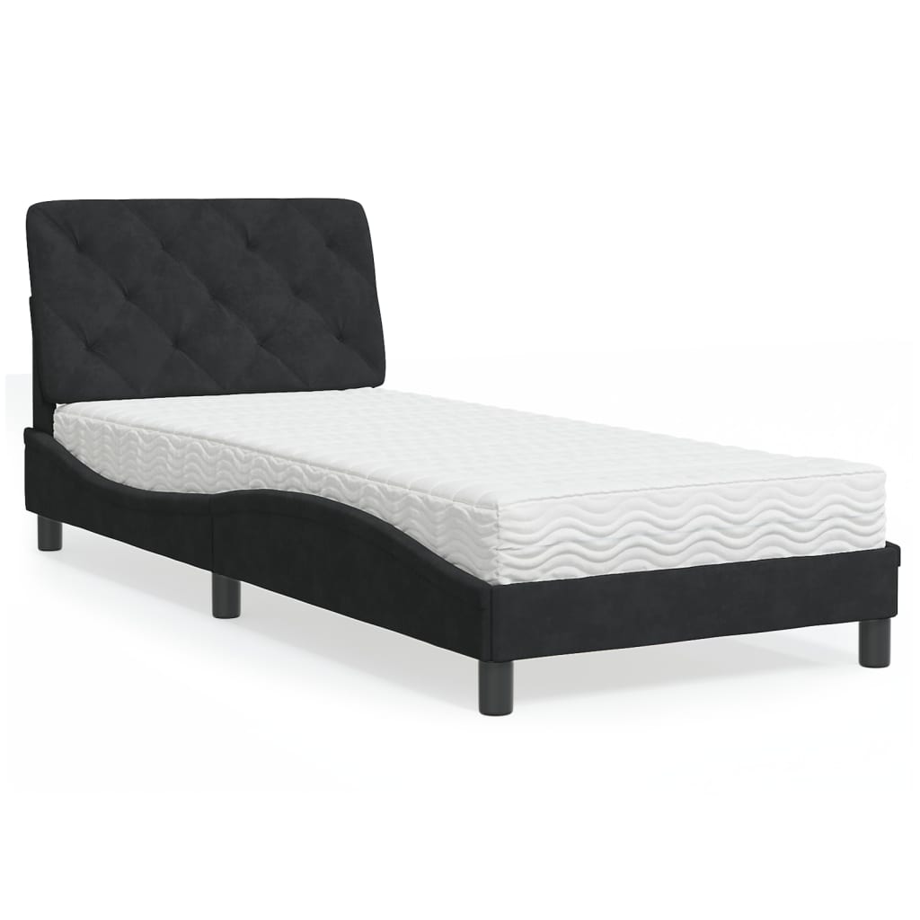 vidaXL Posteľný rám s matracom čierny 90x200 cm zamat