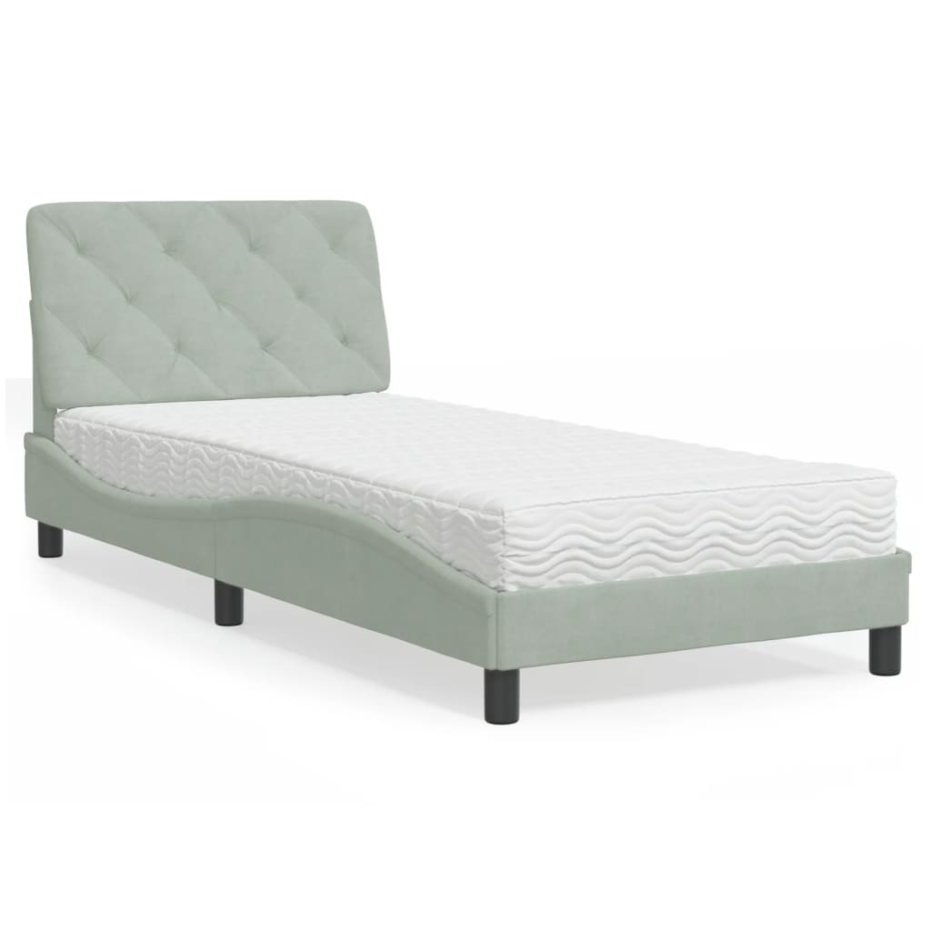 vidaXL Posteľný rám s matracom bledosivý 90x190 cm zamat