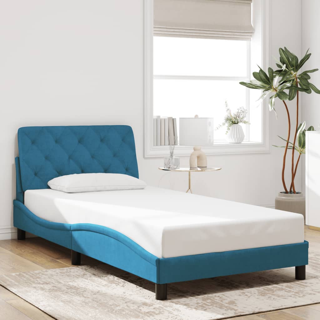 vidaXL Posteľný rám s čelom modrý 100x200 cm zamat