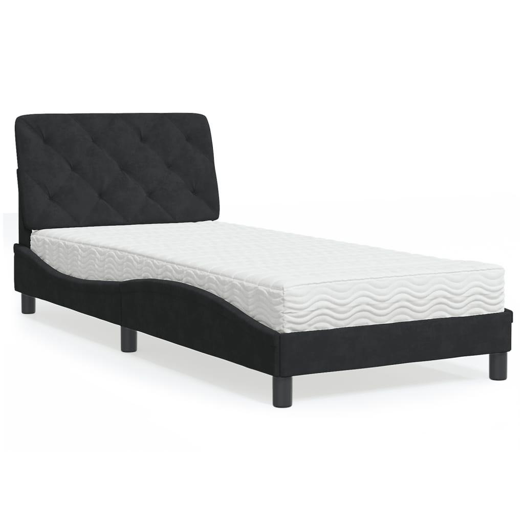 vidaXL Posteľný rám s matracom čierny 90x190 cm zamat