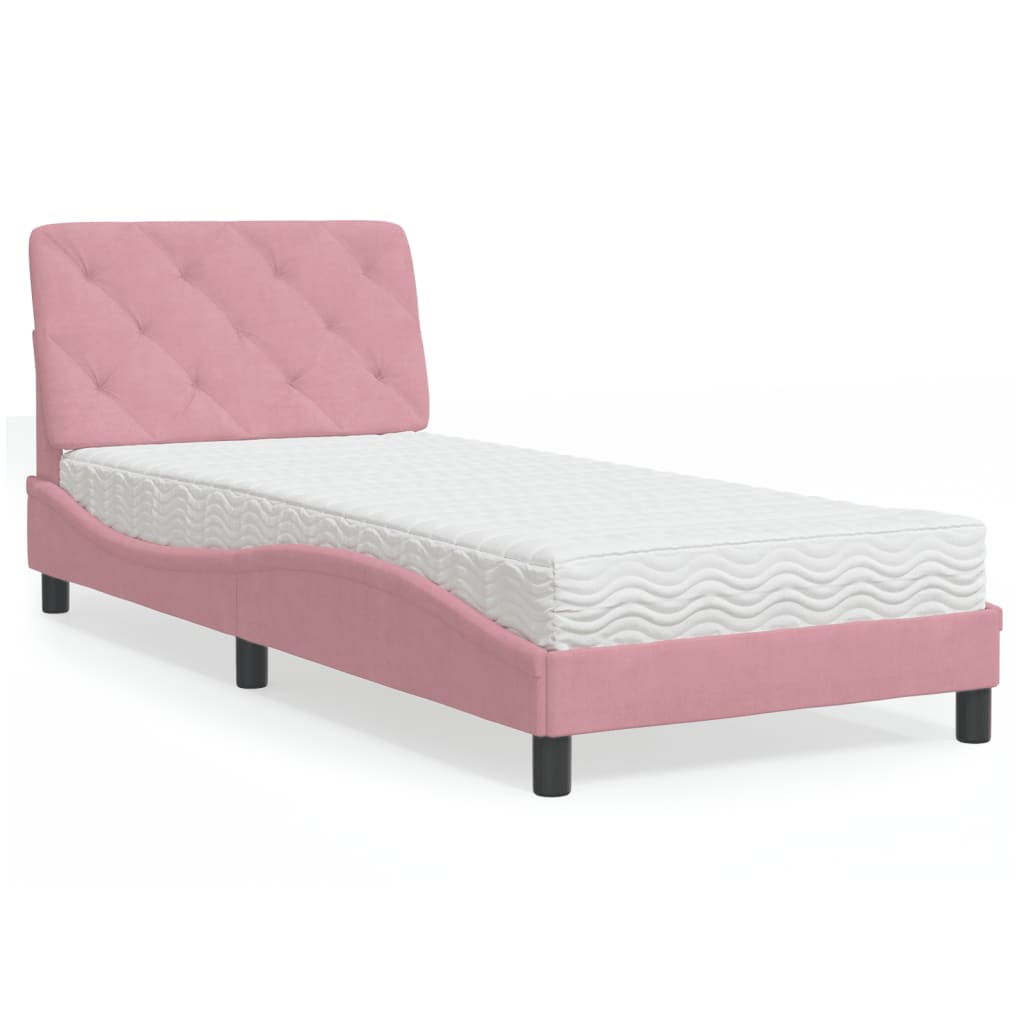 vidaXL Posteľný rám s matracom ružový 90x200 cm zamat