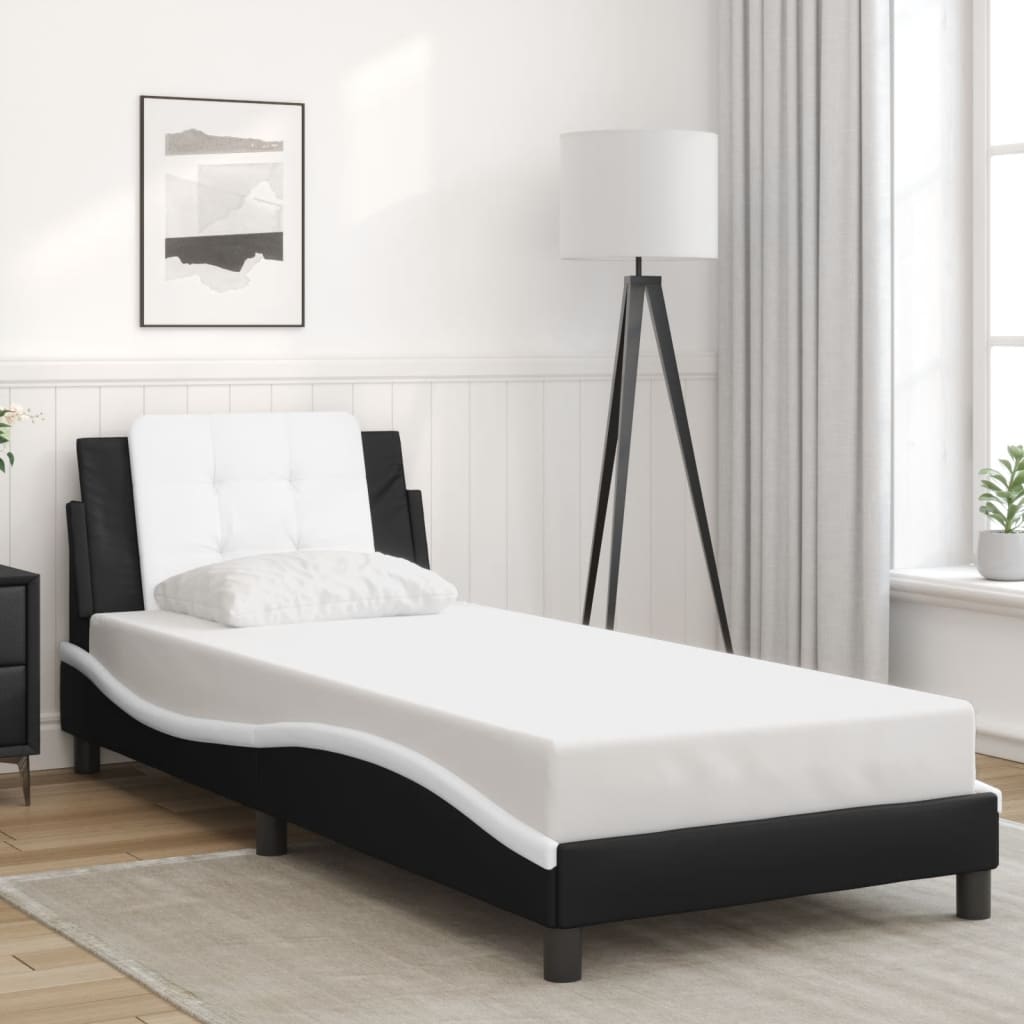 vidaXL Posteľný rám s čelom čierno-biely 90x190 cm umelá koža