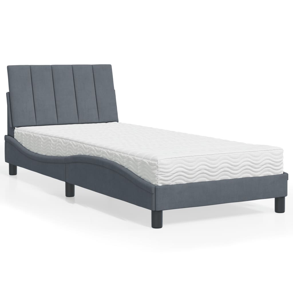 vidaXL Posteľný rám s matracom tmavosivý 80x200 cm zamat