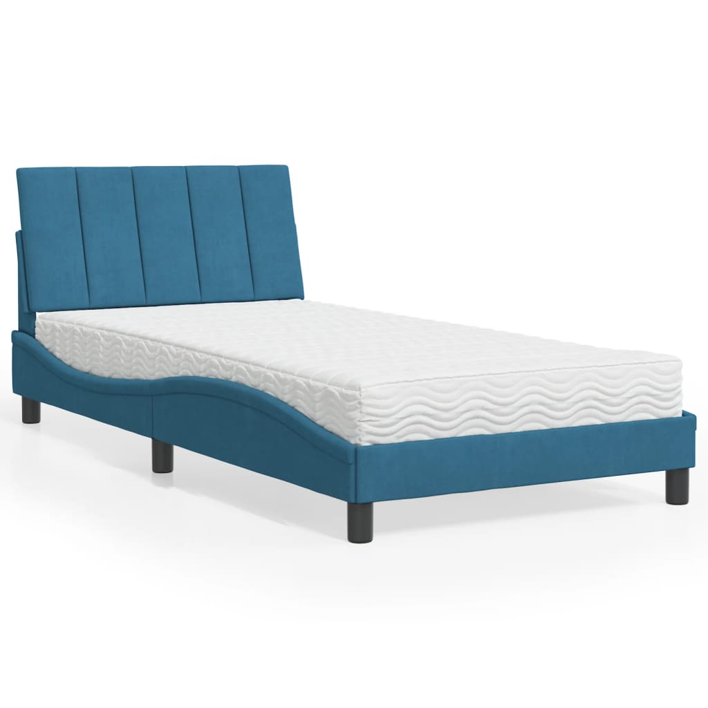 vidaXL Posteľný rám s matracom modrý 100x200 cm zamat
