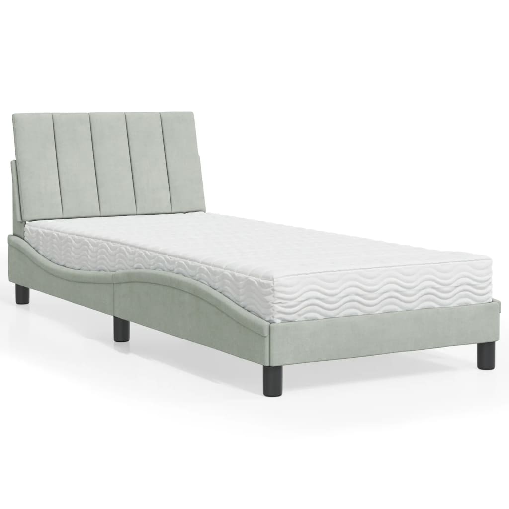 vidaXL Posteľný rám s matracom bledosivý 90x190 cm zamat