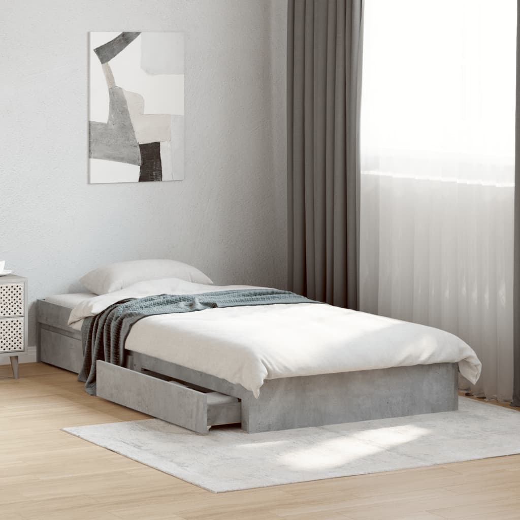 vidaXL Posteľný rám so zásuvkami betónovosivý 100x200cm kompozit.drevo