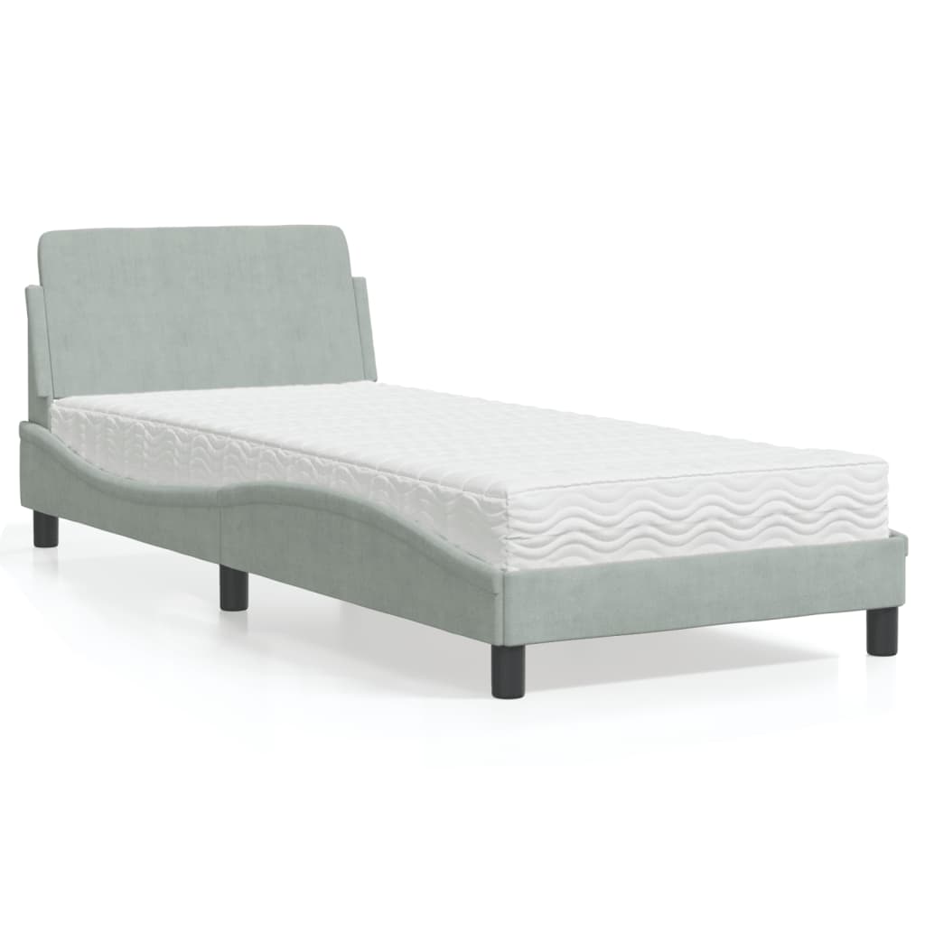 vidaXL Posteľný rám s matracom bledosivý 90x190 cm zamat