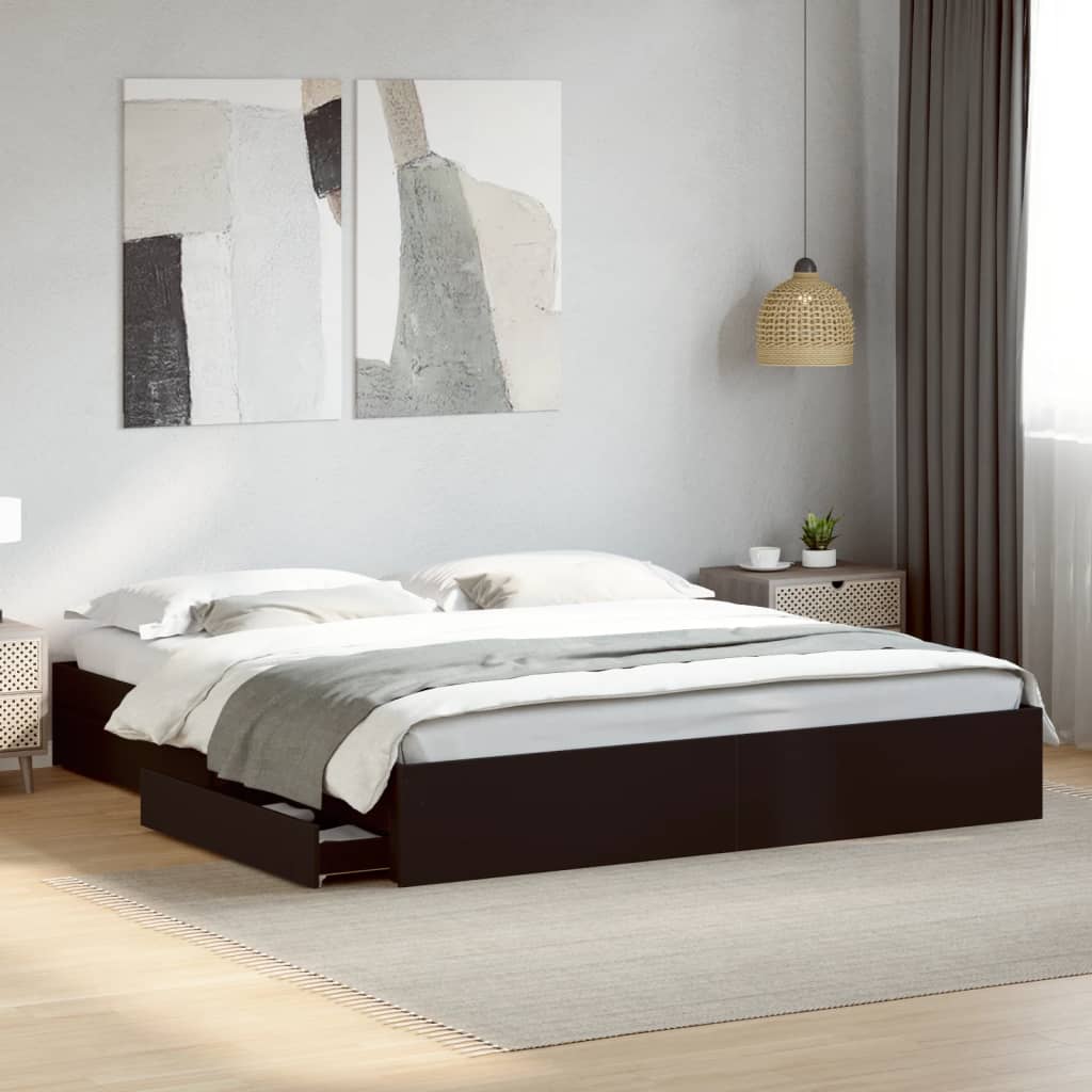 vidaXL Posteľný rám so zásuvkami čierny 180x200 cm kompozitné drevo