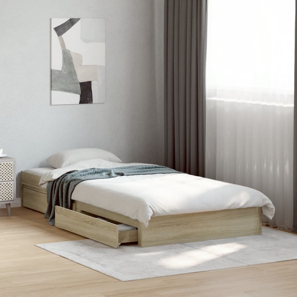 vidaXL Posteľný rám so zásuvkami dub sonoma 100x200cm kompozitné drevo