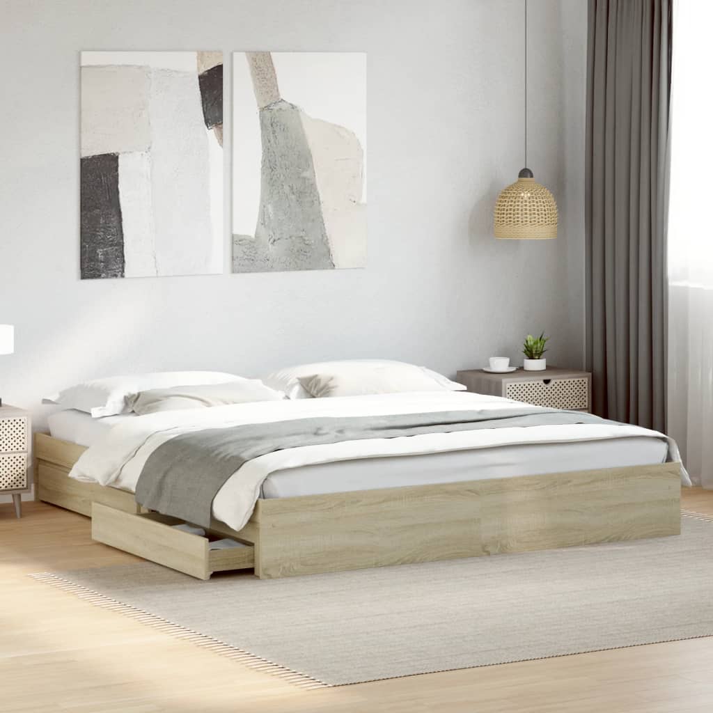 vidaXL Posteľný rám so zásuvkami dub sonoma 200x200cm kompozitné drevo