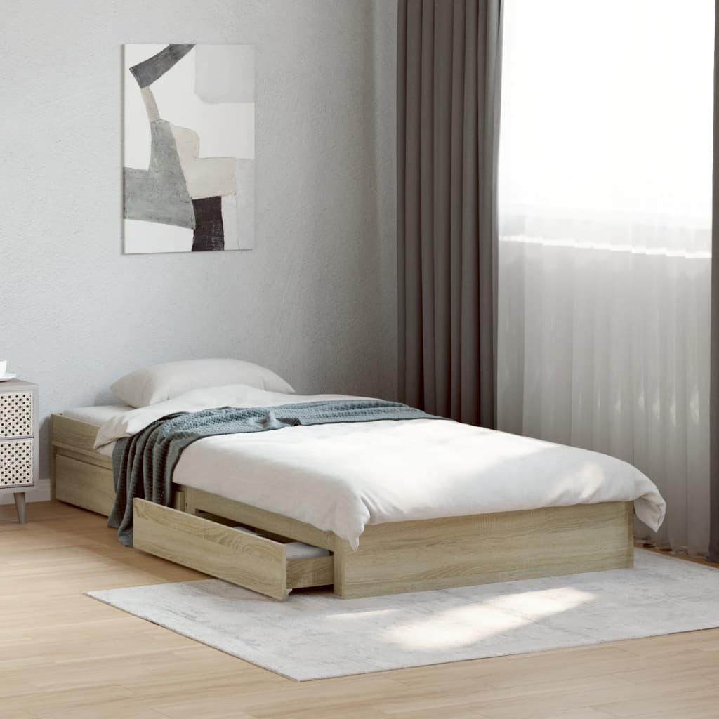 vidaXL Posteľný rám so zásuvkami dub sonoma 90x190 cm kompozitné drevo