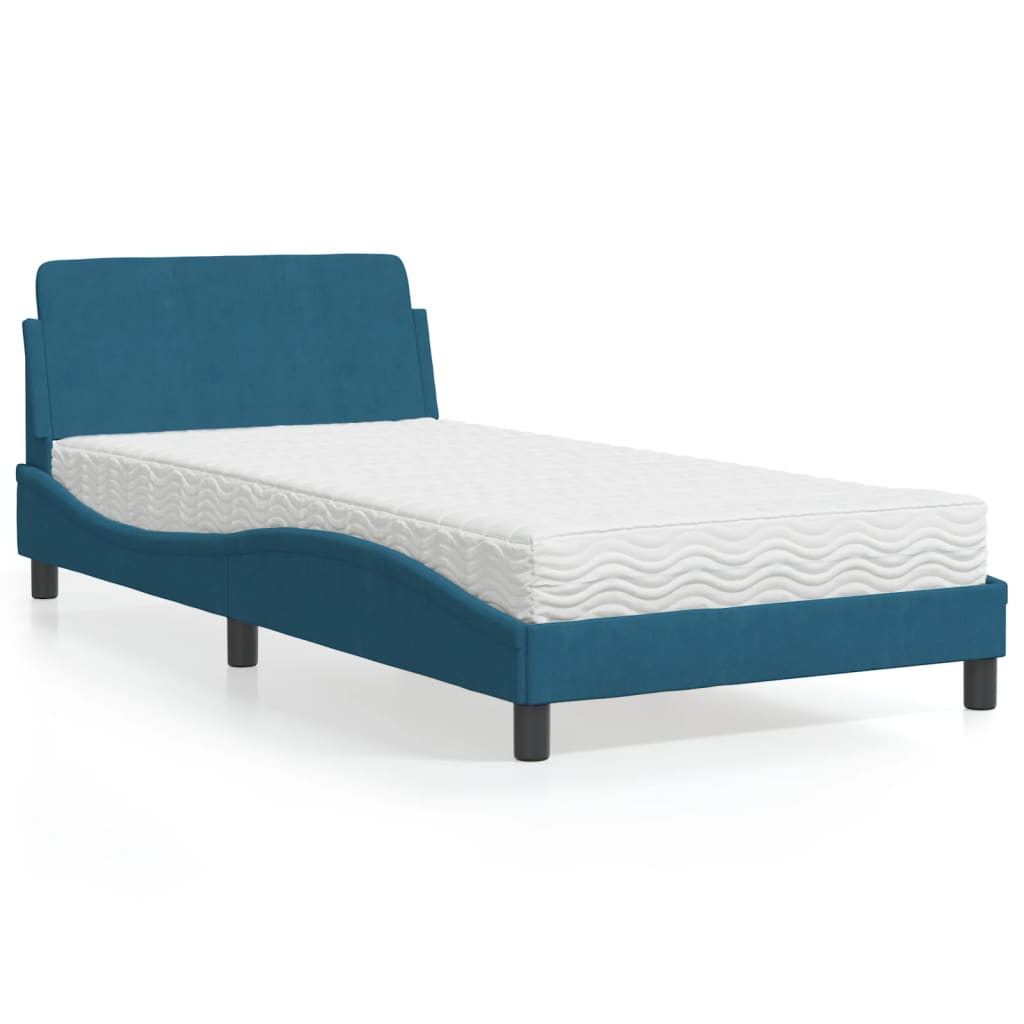 vidaXL Posteľný rám s matracom modrý 100x200 cm zamat