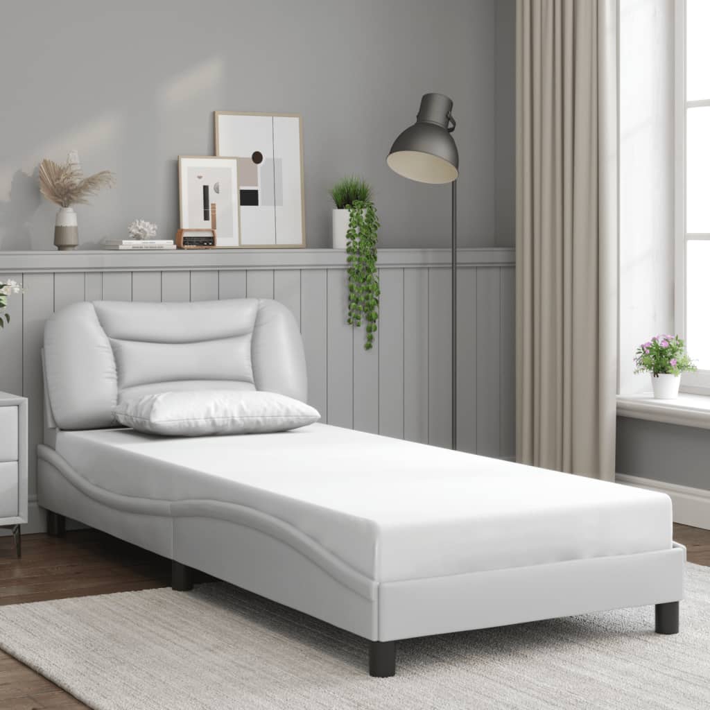 vidaXL Posteľný rám s čelom biely 80x200 cm umelá koža