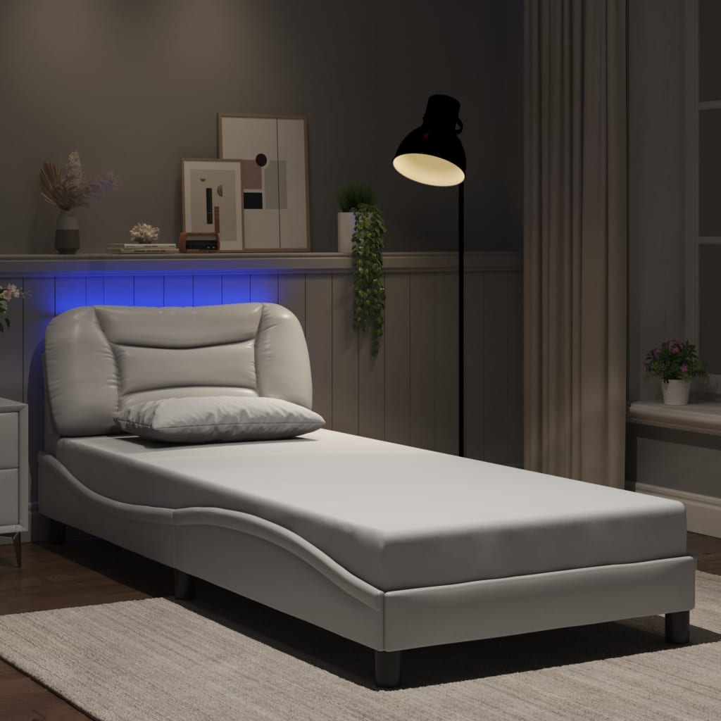 vidaXL Posteľný rám s LED svetlami, biely 80x200 cm, umelá koža