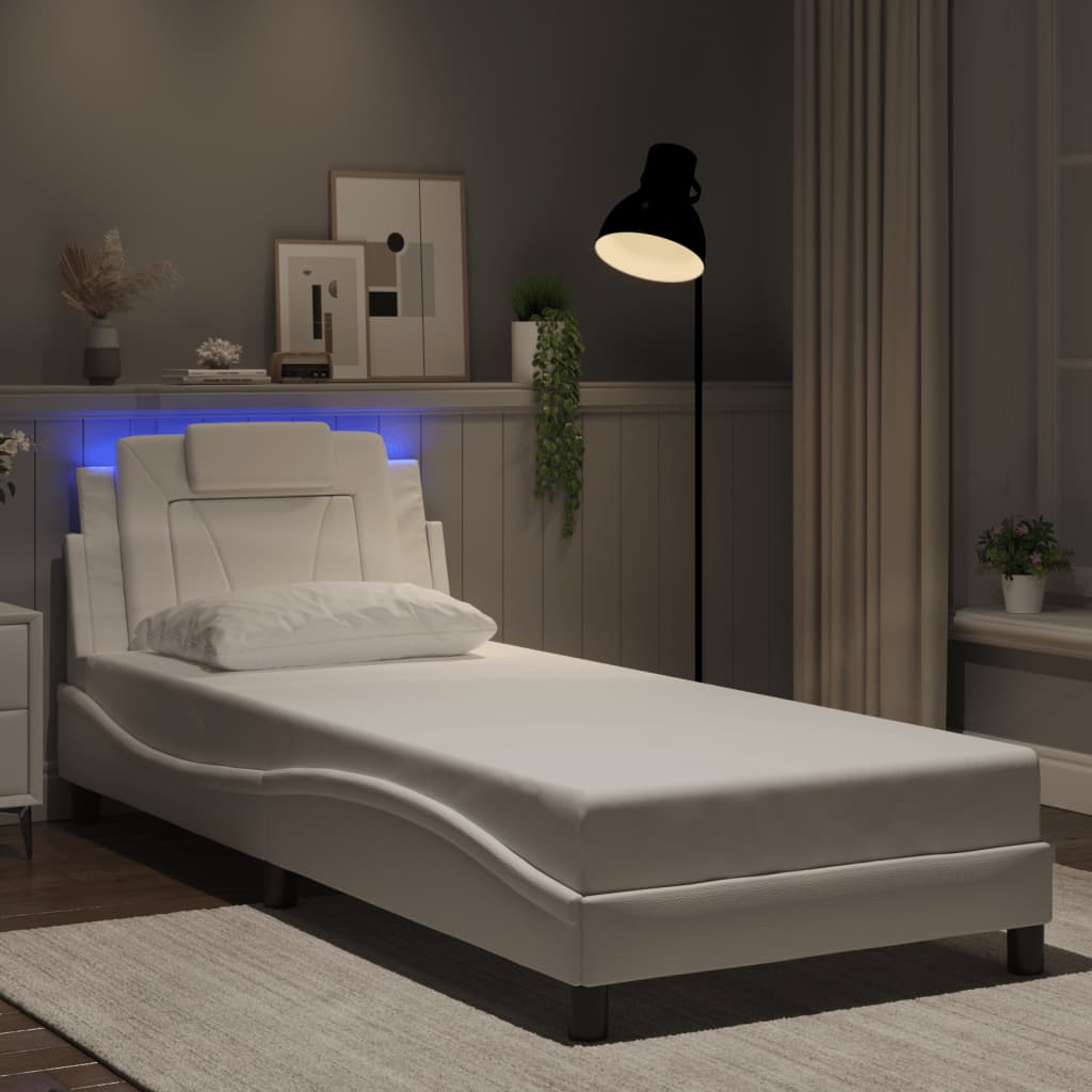 vidaXL Posteľný rám s LED svetlami, biely 80x200 cm, umelá koža