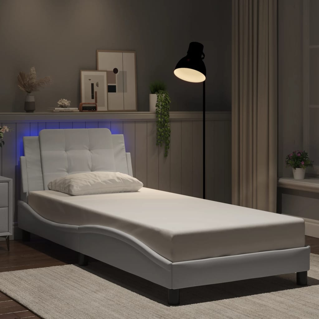 vidaXL Posteľný rám s LED svetlami, biely 80x200 cm, umelá koža