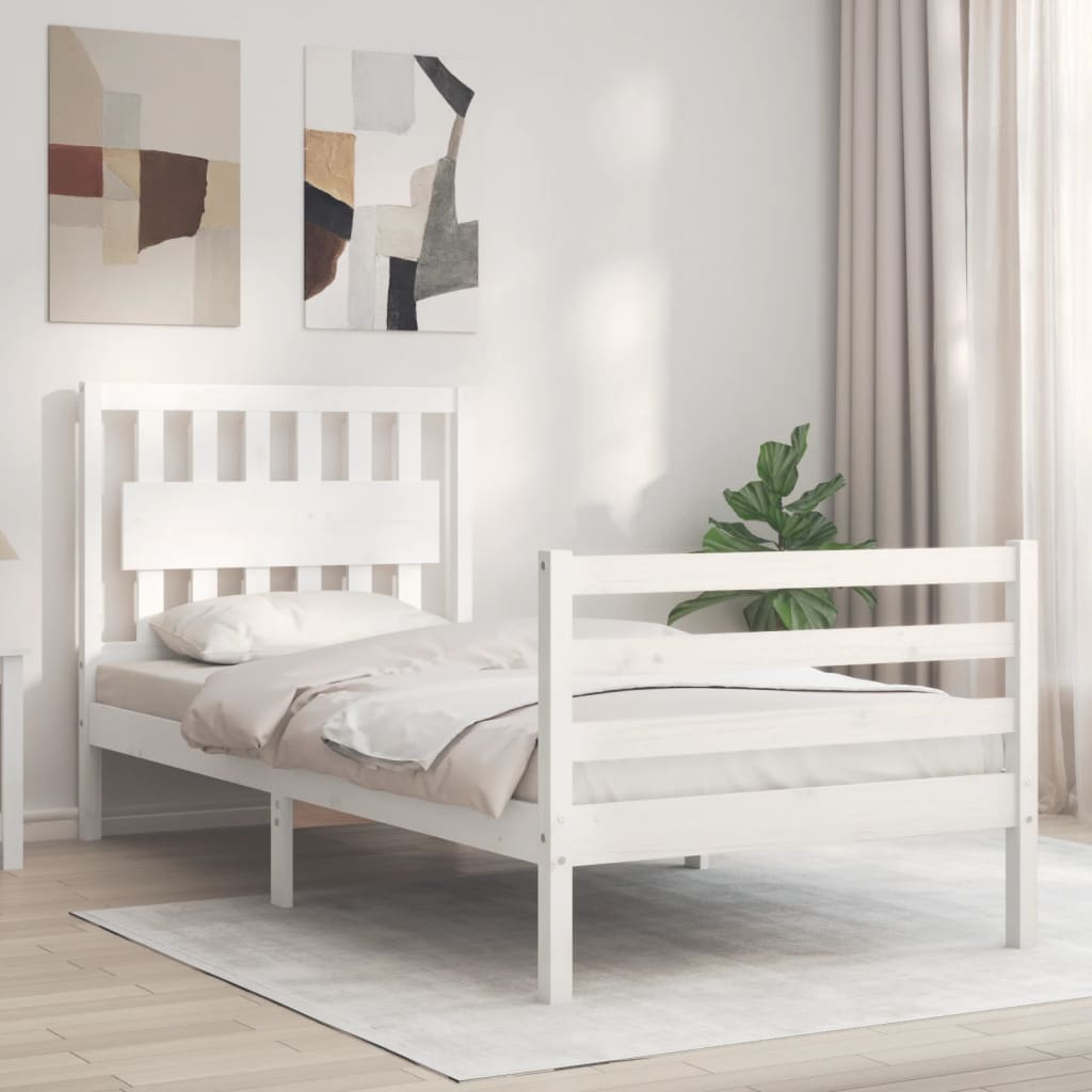 vidaXL Posteľný rám s čelom biely 90x200 cm masívne drevo