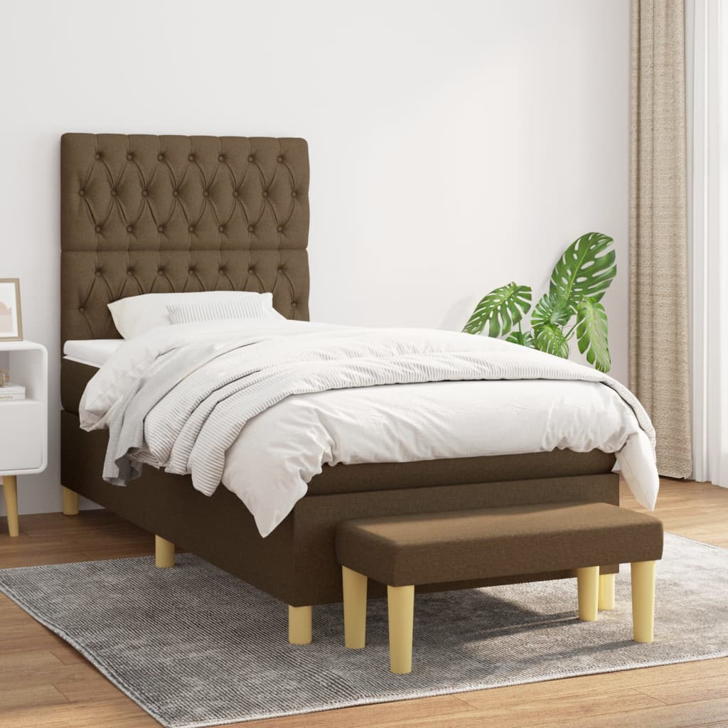 vidaXL Posteľný rám boxsping s matracom hnedý 90x200 cm látka