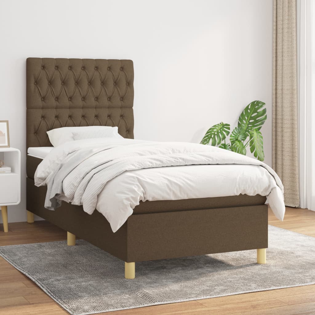 vidaXL Posteľný rám boxsping s matracom hnedý 90x200 cm látka