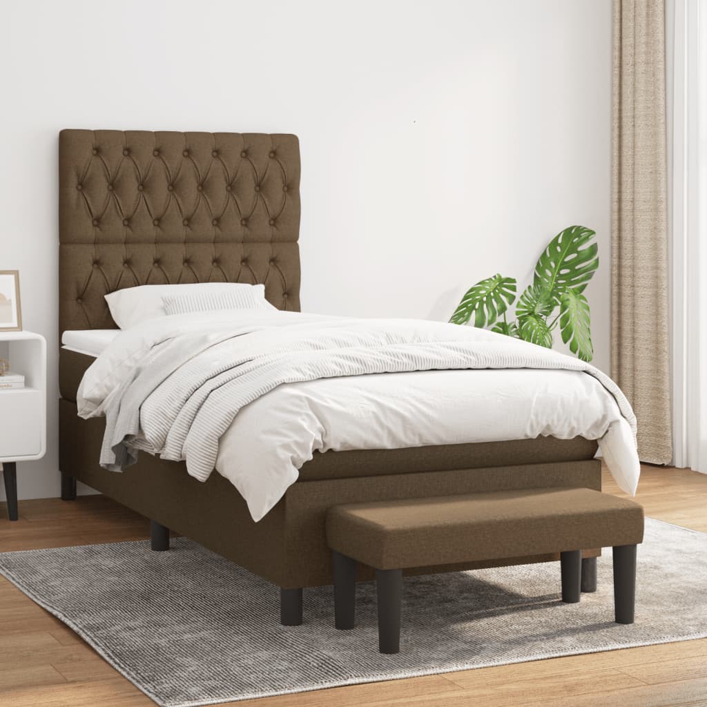vidaXL Posteľný rám boxsping s matracom hnedý 90x200 cm látka