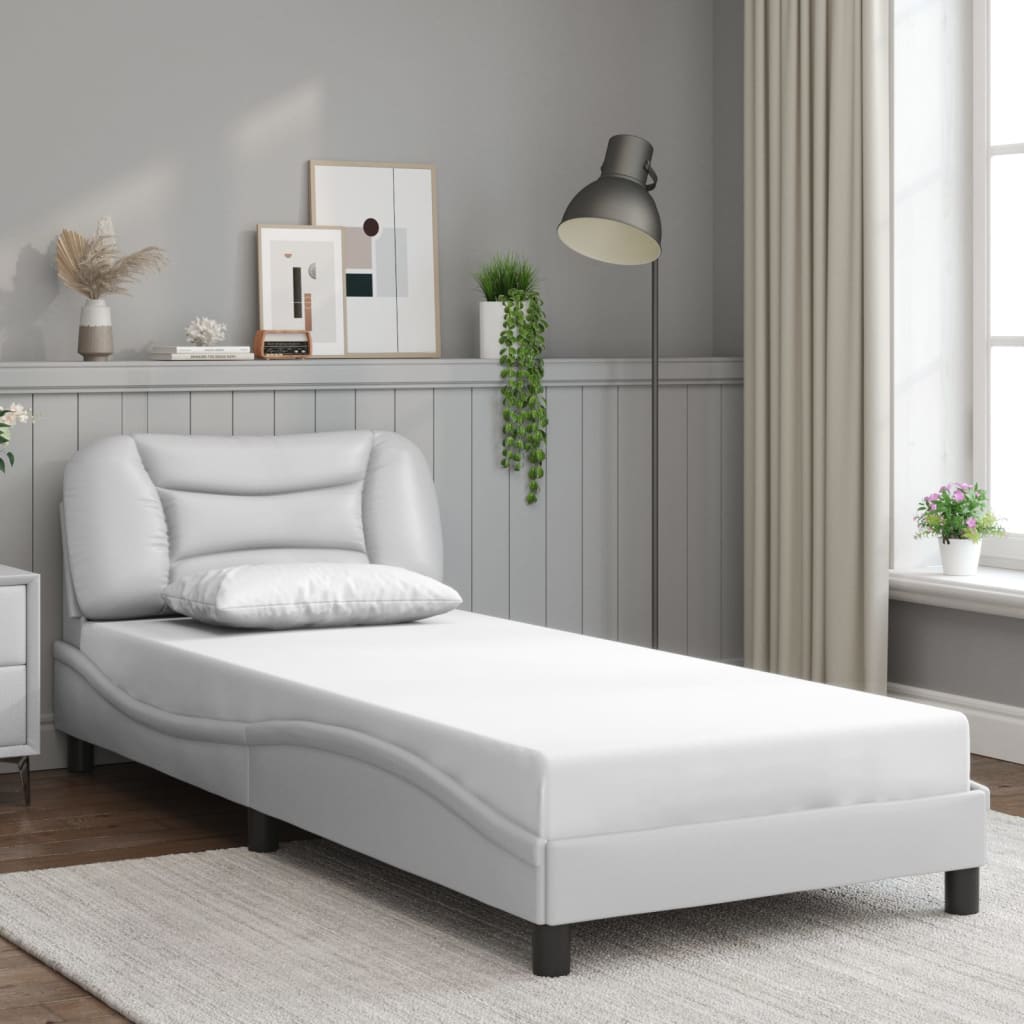 vidaXL Posteľný rám s čelom biely 90x200 cm umelá koža