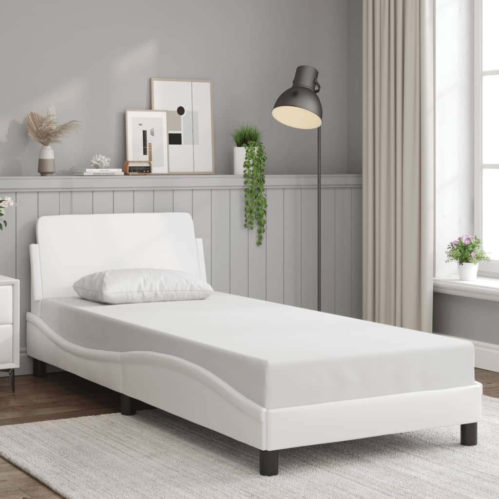 vidaXL Posteľný rám s čelom biely 90x200 cm umelá koža