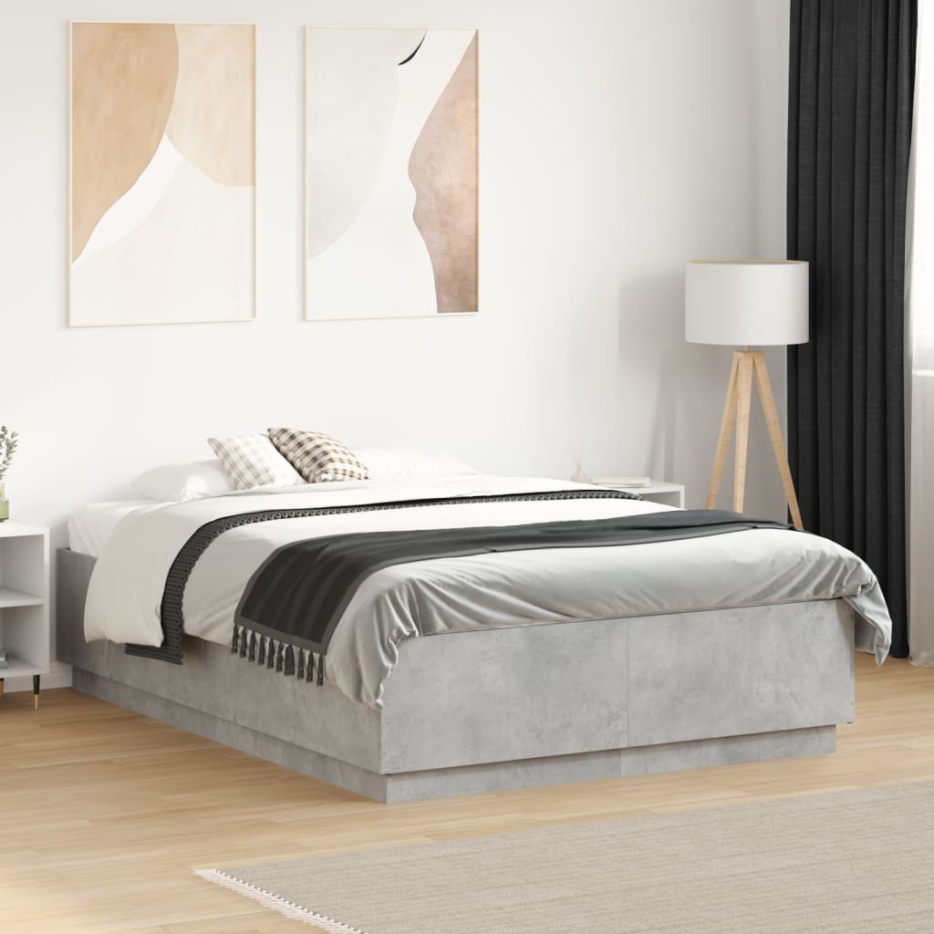vidaXL Posteľný rám s LED svetlami betónový 120x190cm kompozitné drevo